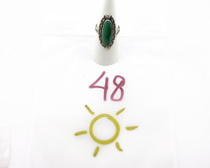 Navajo Ring 925 Silver Natural Malachite Artist Native American Signed H C.80's