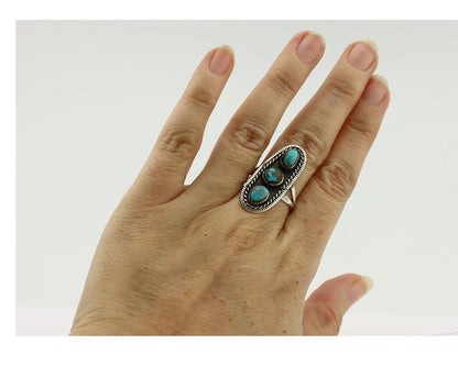 Navajo Ring .925 Silver Natural Blue Turquoise Native American Artist C.80's