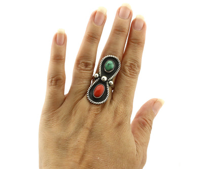 Navajo Ring 925 Silver Turquoise & Bloodstone Native Artist C.1980's