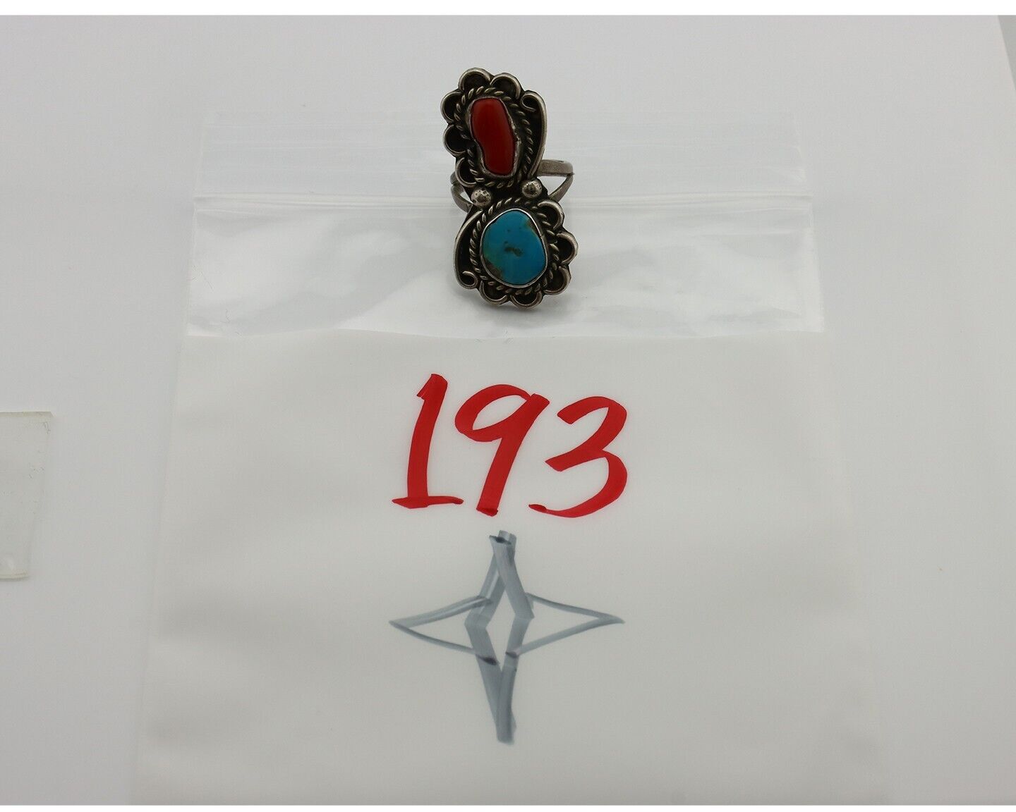 Navajo Ring 925 Silver Blue Turquiose & Mediterranean Coral Native Artist C.80's