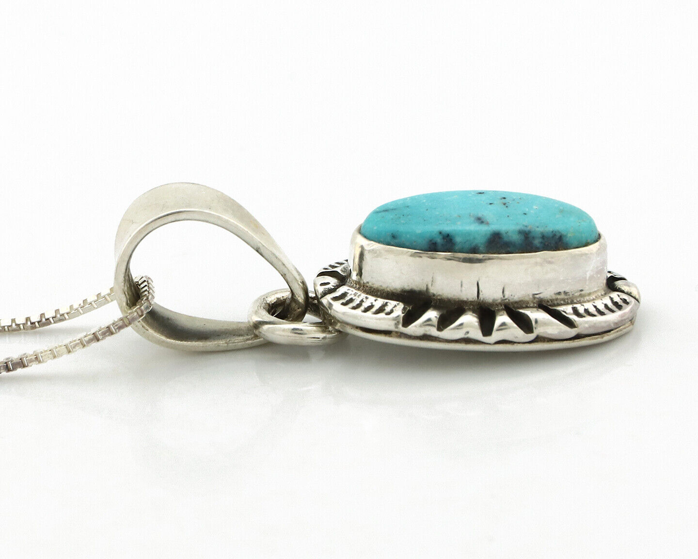 Navajo Necklace 925 Silver Kingman Turquoise Artist Signed Gecko C.80's
