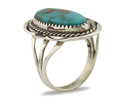 Navajo Ring .925 Silver Blue Gem Turquoise Native American Artist C.80's