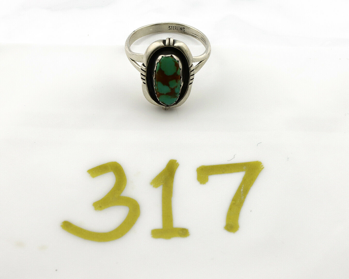 Navajo Ring .925 Silver Spiderweb Turquoise Handmade Native American Artist C80s