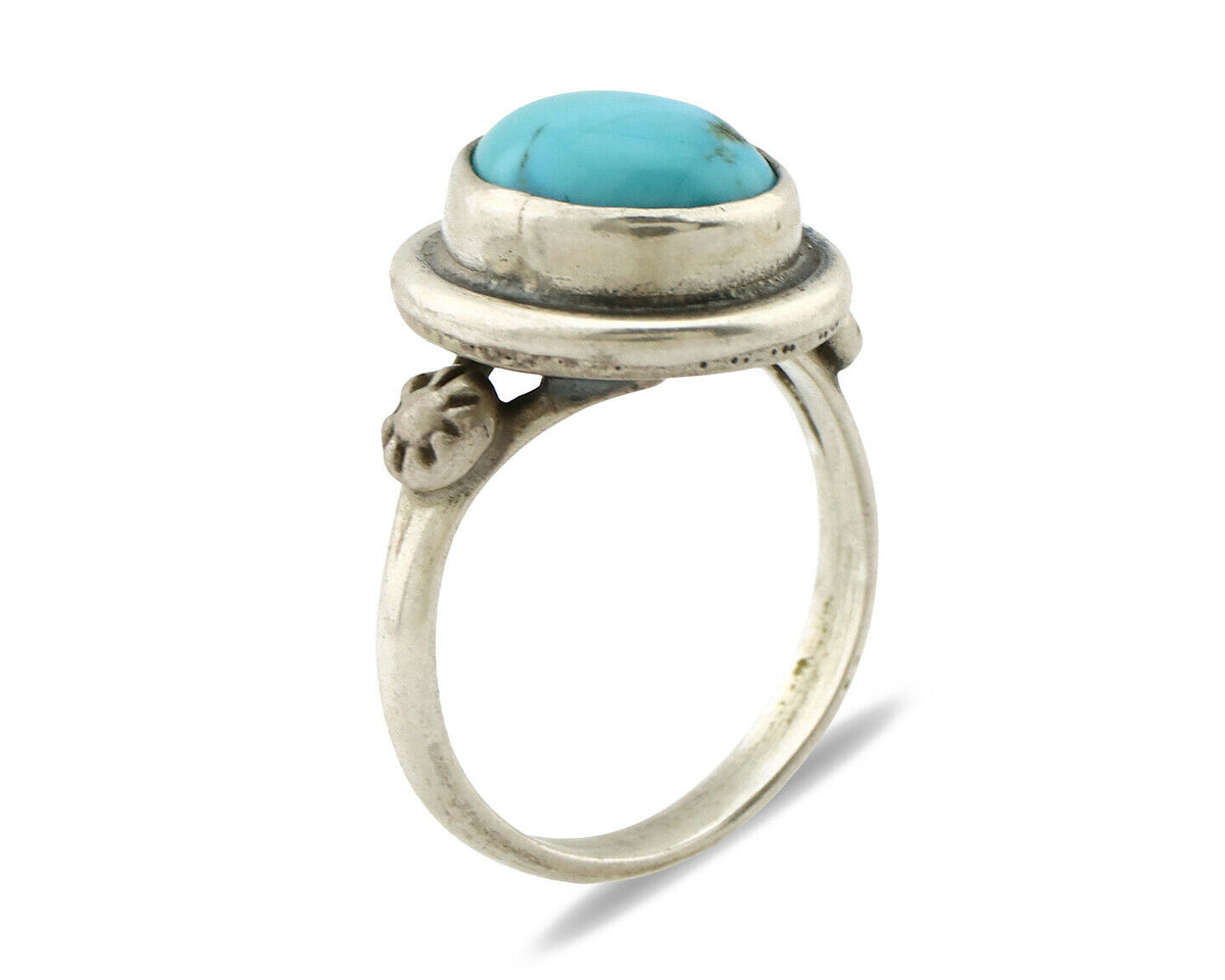 Navajo Ring .925 Silver Sleeping Beauty Turquoise Native American Artist C.1980s