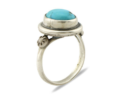 Navajo Ring .925 Silver Sleeping Beauty Turquoise Native American Artist C.1980s
