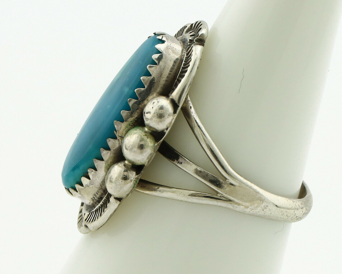 Navajo Ring .925 Silver Blue Turquoise Artist Signed Anna Begay C.1980's
