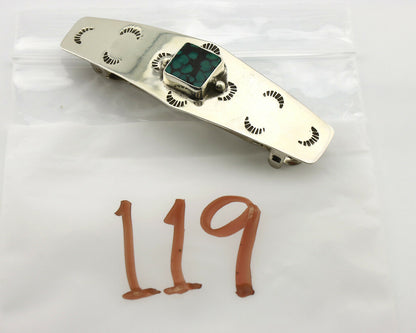 Navajo Hair Clip .925 Silver Green Spiderweb Turquoise Barrette C.80's