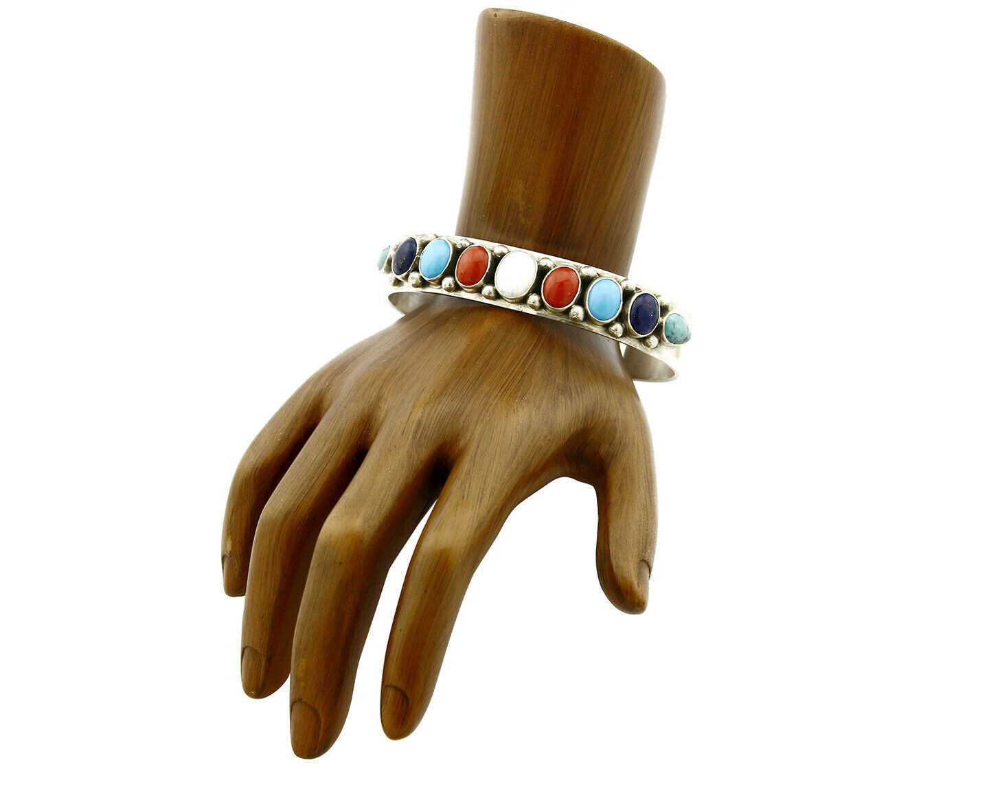 Women's Gemstone Navajo Bracelet .925 Silver Signed Leonard James C.80's