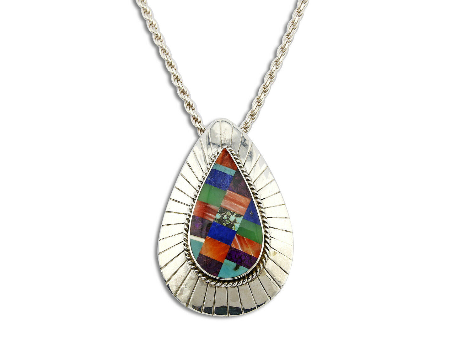 C. 1980's Navajo Signed "H" Natural Gemstone Pin or Pendant .925 Silver