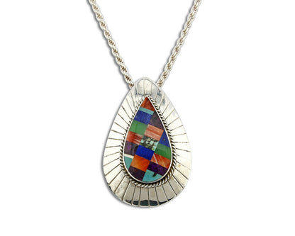 C. 1980's Navajo Signed "H" Natural Gemstone Pin or Pendant .925 Silver