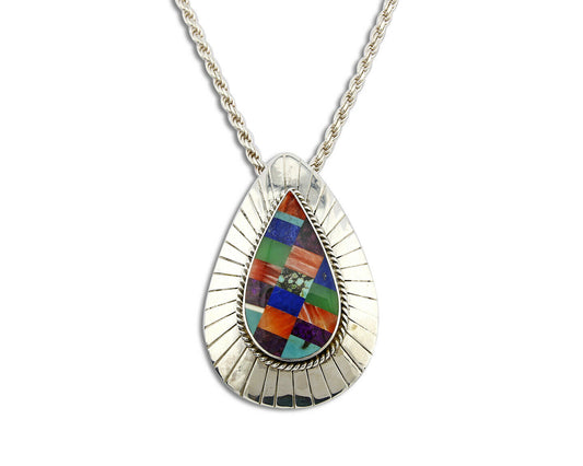 C. 1980's Navajo Signed "H" Natural Gemstone Pin or Pendant .925 Silver