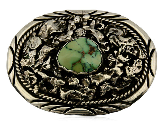 Navajo Belt Buckle .925 Silver Variscite Native Artist Signed C Montoya C.80's