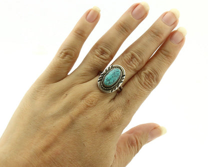 Navajo Ring 925 Silver Blue Spiderweb Turquoise Native American Artist C.80's