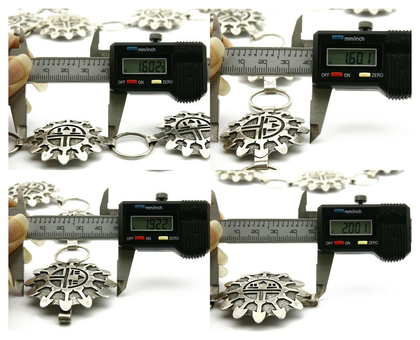 Navajo Concho Belt .925 Silver Handmade Hand Stamped Tiwa Sun C.80's