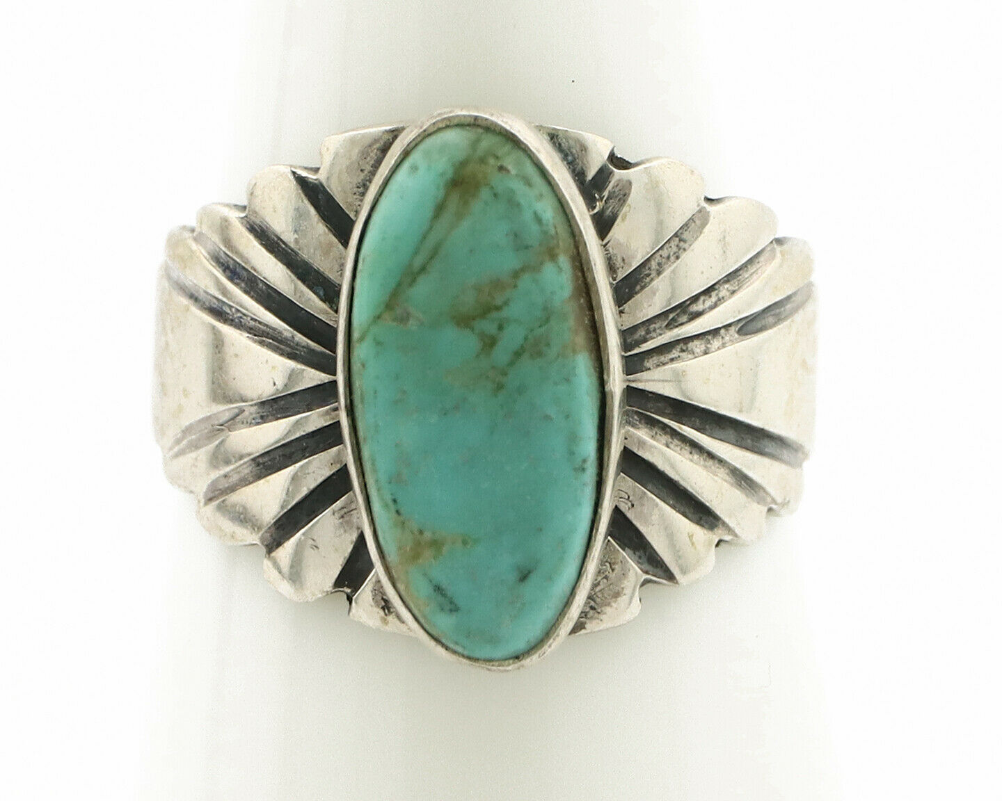 Navajo Ring .925 Silver Kingman Turquoise Artist Signed Apache C.80's