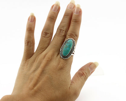 Navajo Ring .925 Silver Kingman Turquoise Native American Artist C.80's