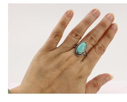 Navajo Handmade Ring 925 Silver Kingman Turquoise Artist Signed MC C.80's
