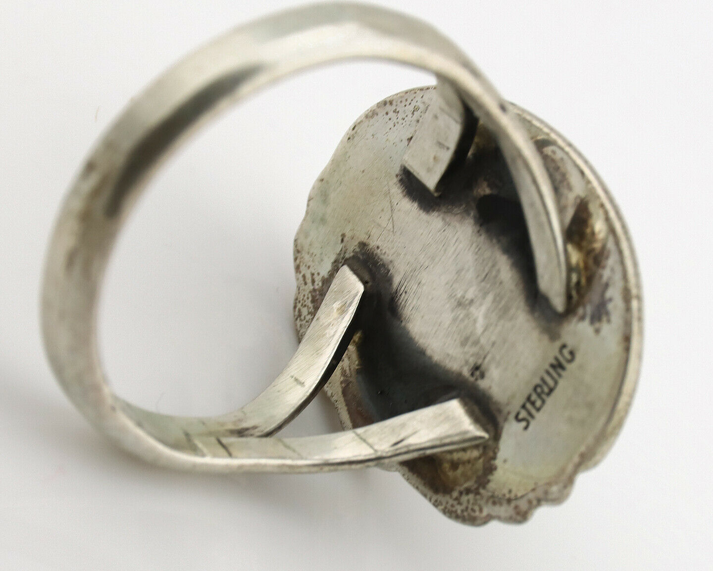 Navajo Ring .925 Silver Kingman Turquoise Native American Artist C.1980's