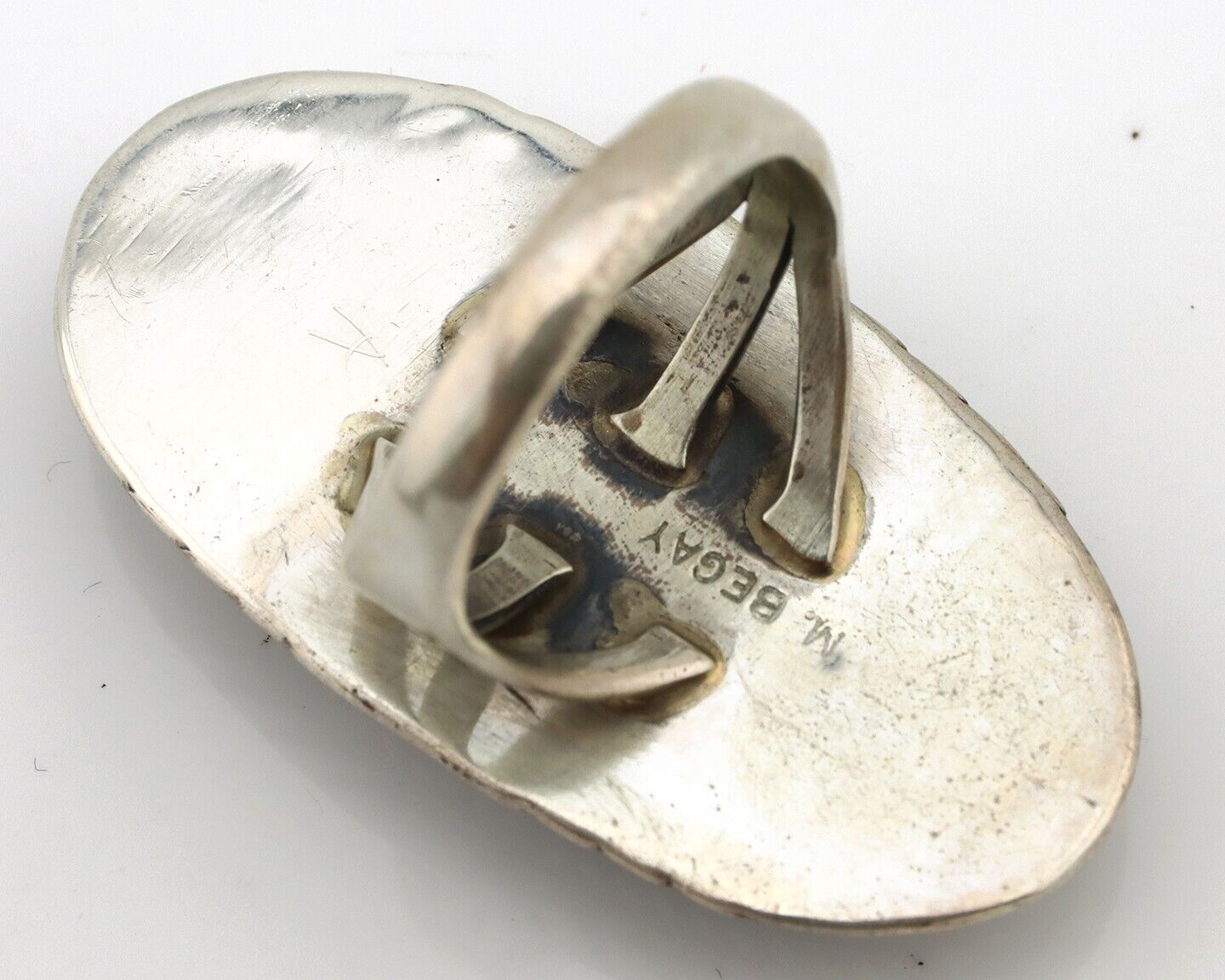 Navajo Ring 925 Silver Natural Blue Turquoise Artist Signed M Begay C.80s