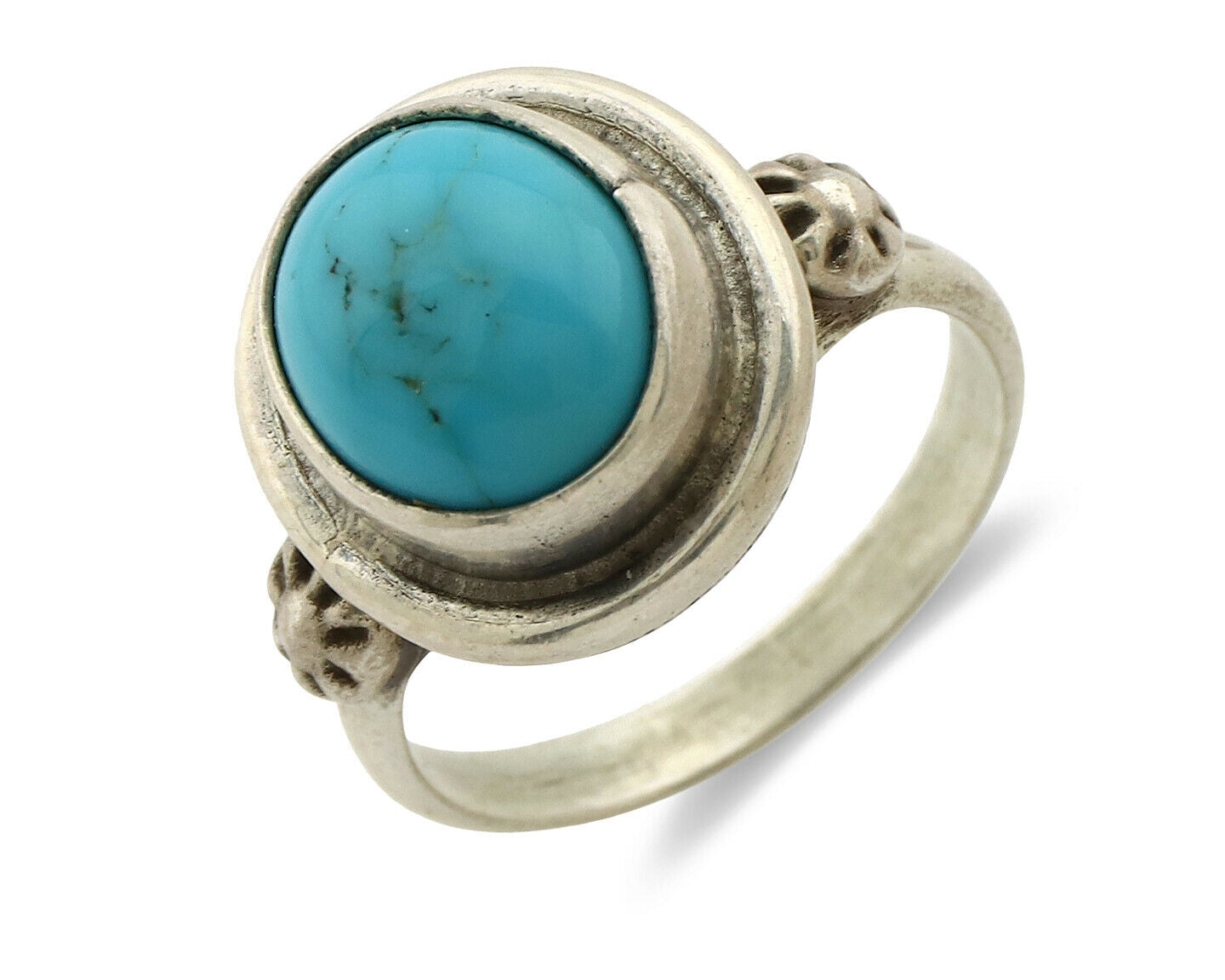 Navajo Ring .925 Silver Sleeping Beauty Turquoise Native American Artist C.1980s
