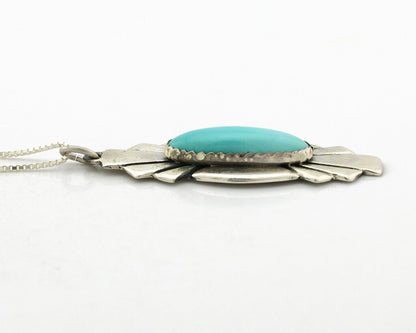 Navajo Handmade Necklace 925 Silver Natural Blue Turquoise Native Artist C.80's