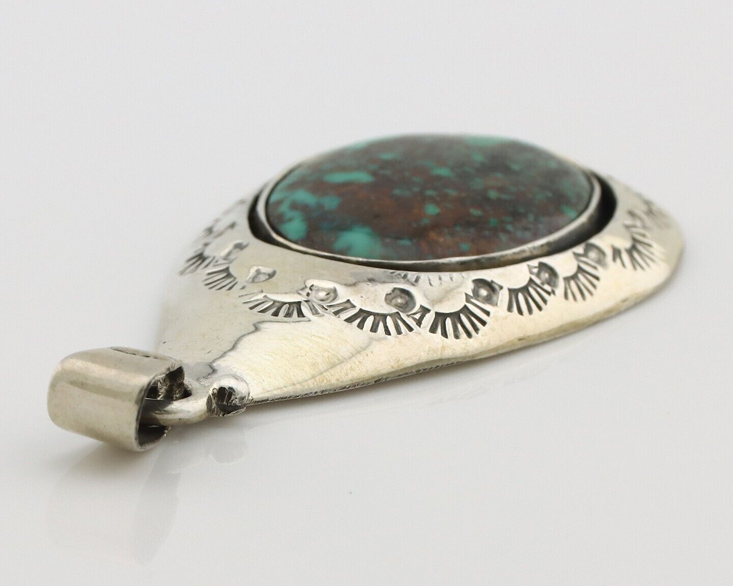 Navajo Pendant 925 Silver Spiderweb Turquoise Artist Signed C Montoya C.80's