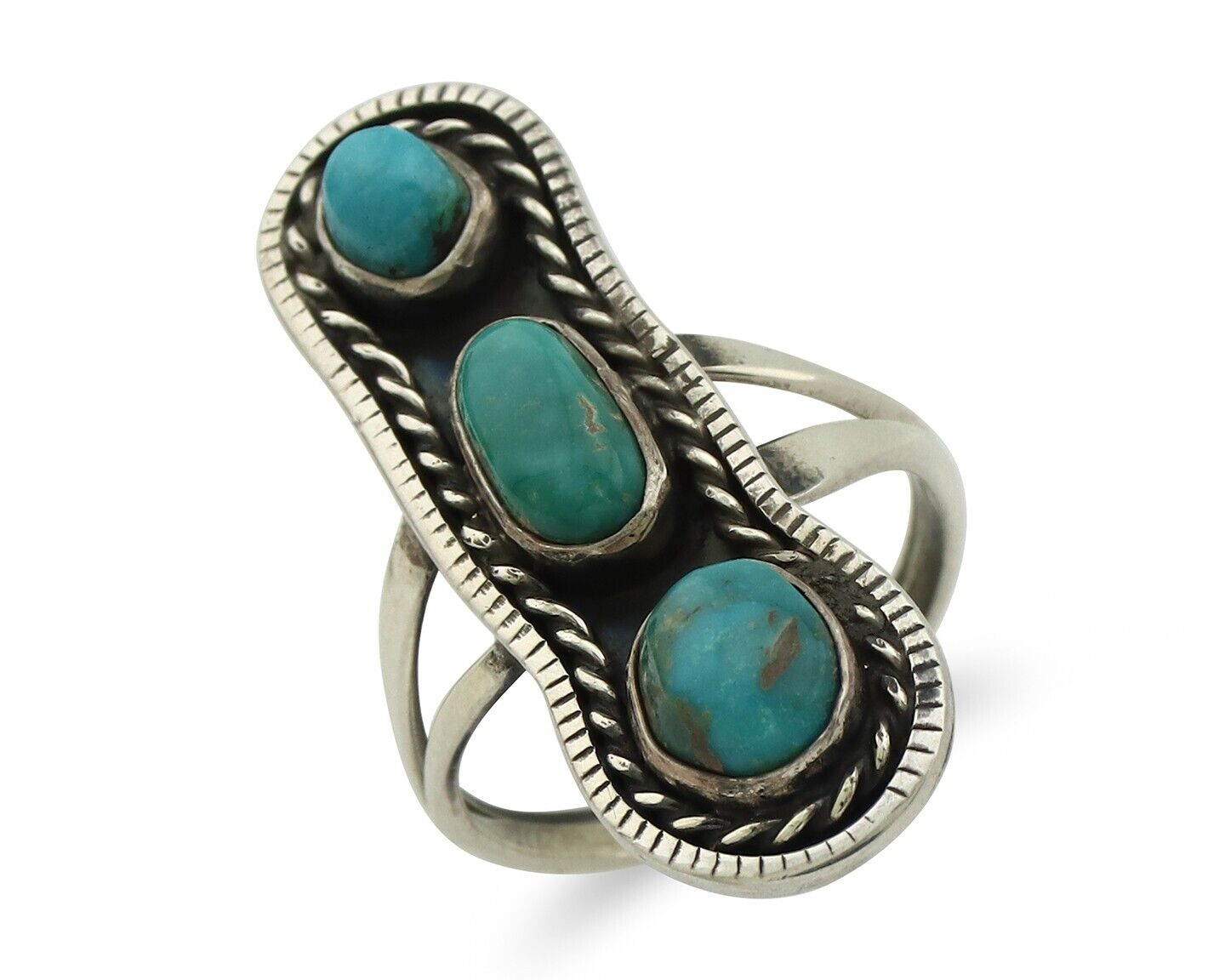 Navajo Ring .925 Silver Natural Blue Turquoise Native American Artist C.80's