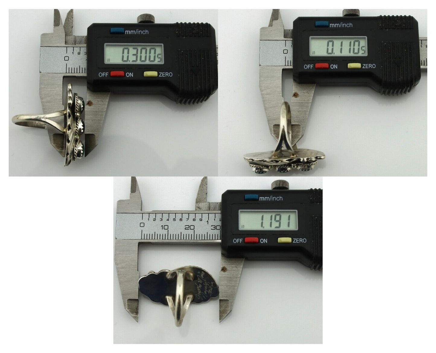 Navajo Ring 925 Silver Natural Green Malachite Signed Justin Morris C.80's