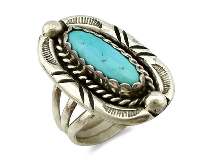 Navajo Ring .925 Silver Blue Turquoise Artist Signed V&N EDSITTY C.80's
