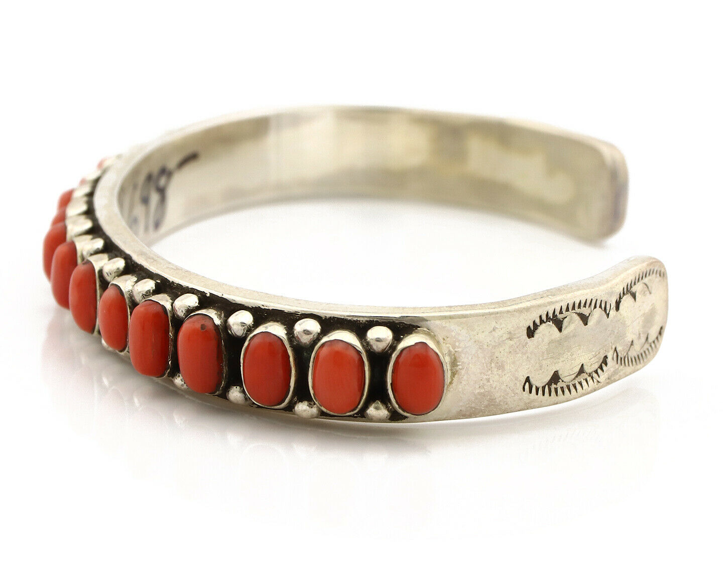 Pima Bracelet .925 Silver Natural Red Coral Artist Signed Alvin Sosolda C.80's