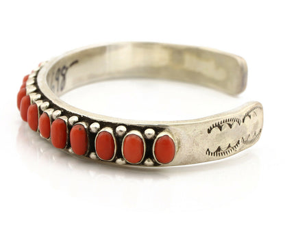 Pima Bracelet .925 Silver Natural Red Coral Artist Signed Alvin Sosolda C.80's
