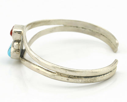 Navajo Bracelet .925 Silver Coral & Turquoise Artist Native American Artist C.90