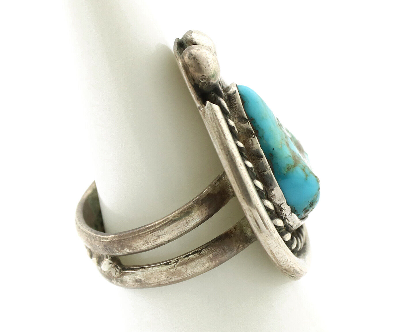 Navajo Ring 925 Silver Natural Blue Turquoise Native American Artist C.1980's