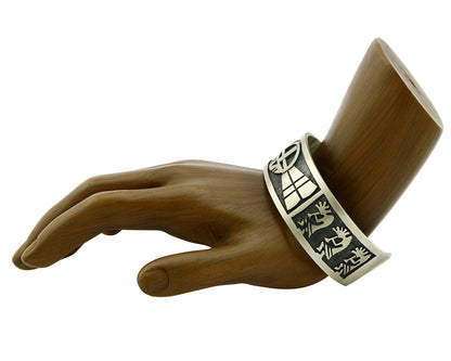 Hopi Bracelet .925 Silver Handmade Kokopelli Corn Sun Overlay Cuff