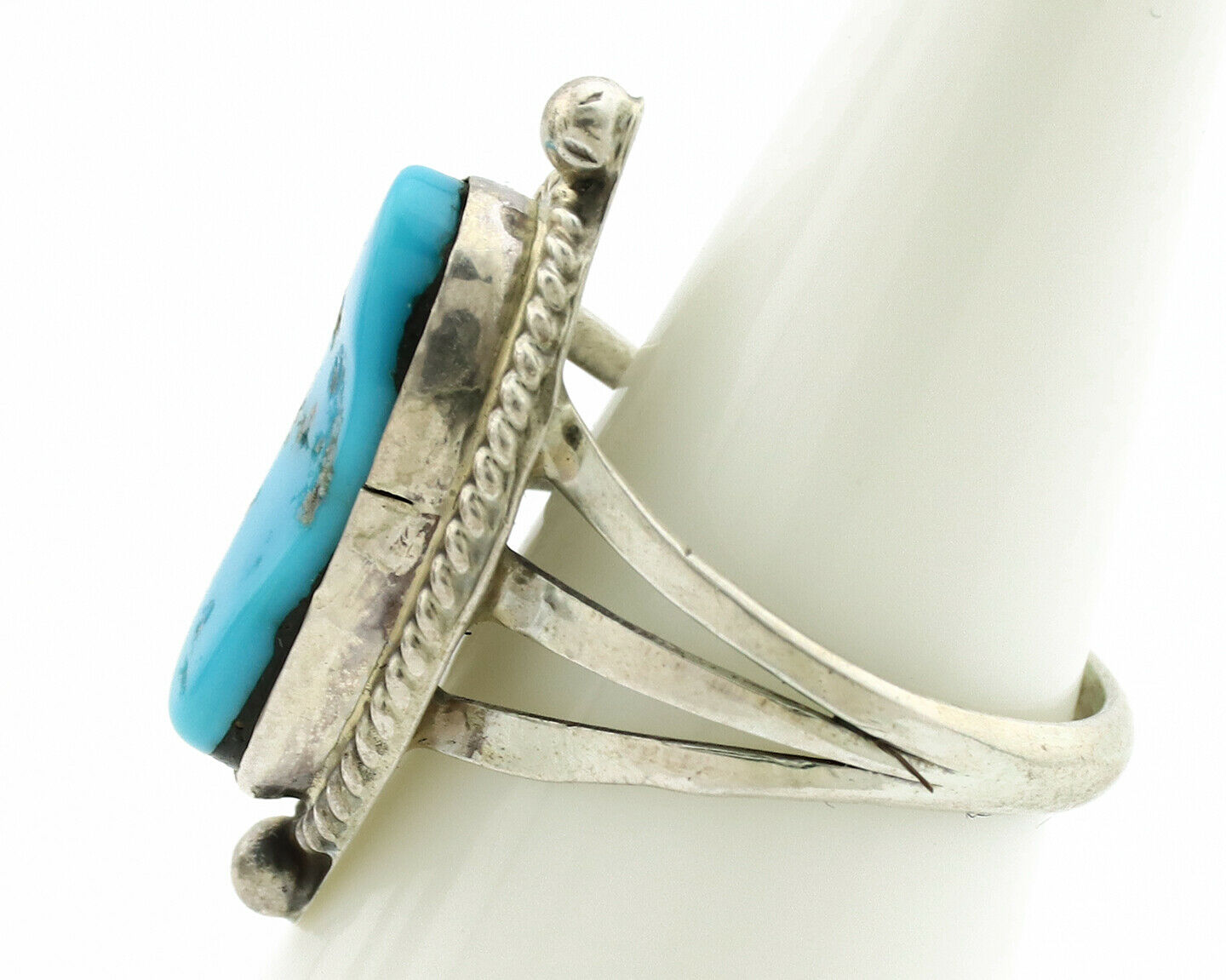 Navajo Ring .925 Silver Morenci Turquoise Artist Signed S King C.1980's