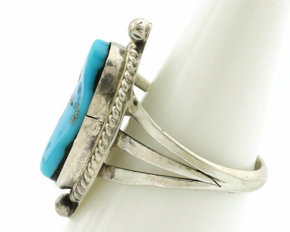 Navajo Ring .925 Silver Morenci Turquoise Artist Signed S King C.1980's