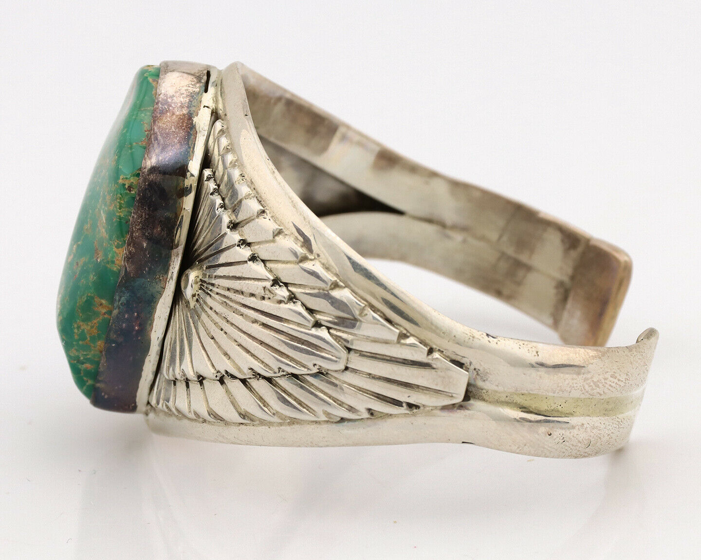 Navajo Cuff Bracelet .925 Silver Blue Green Turquoise Signed Tom Willeto C.80's