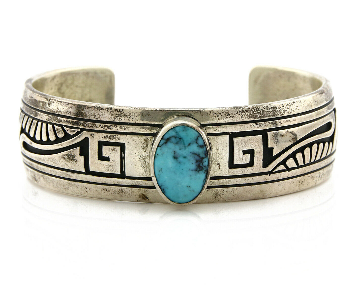Navajo Bracelet .925 Silver Natural Blue Turquoise Signed RJ C.80's