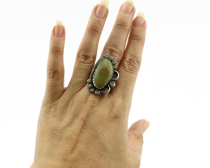 Navajo Ring .925 Silver Manassas Turquoise Artist Signed R C.1980's