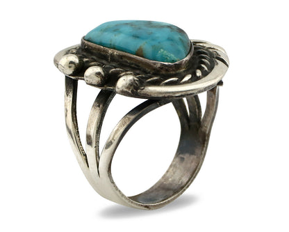 Navajo Ring .925 Silver Spiderweb Turquoise Native American Artist C.80's