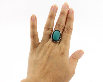 Navajo Ring .925 Silver Kingman Turquoise Native American Artist C.1980s