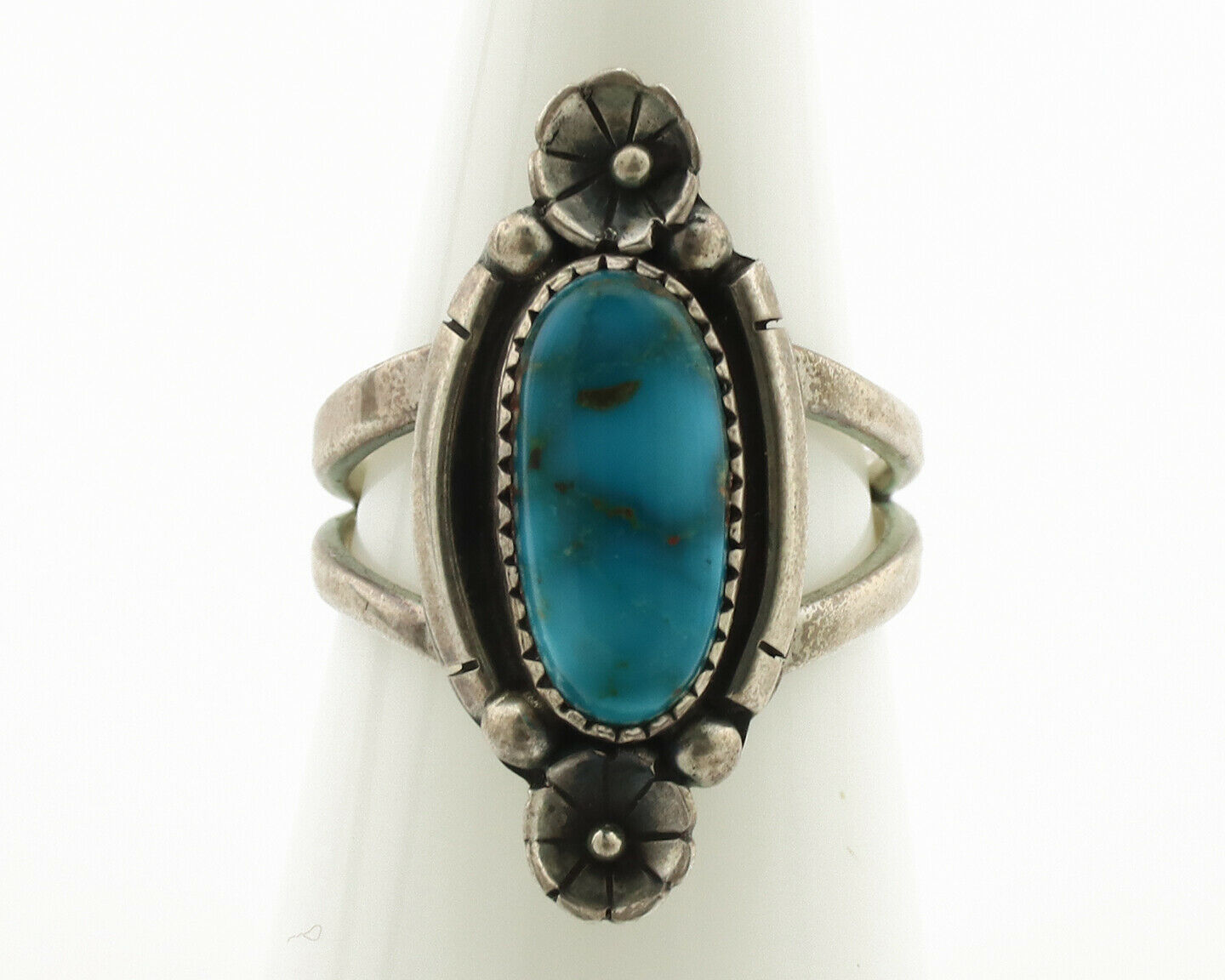Navajo Ring .925 Silver Natural Blue Turquoise Native American Artist C.1980's
