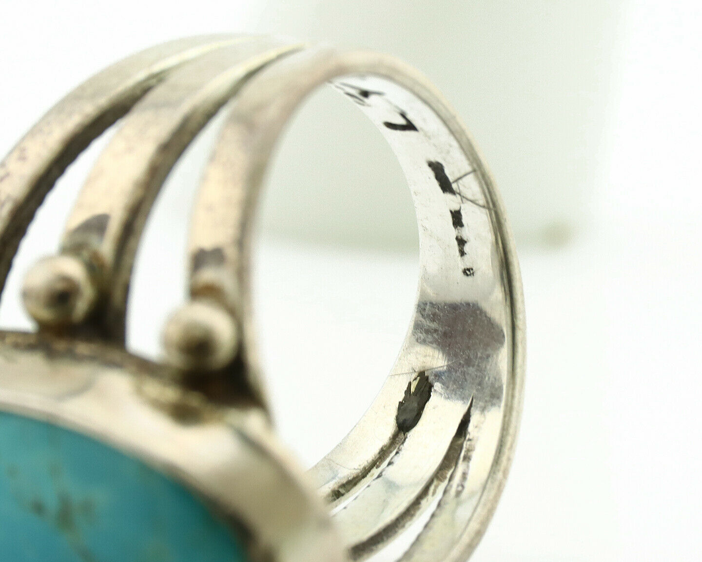 Navajo Ring .925 Silver Blue Turquoise Artist Signed LY C.1980's