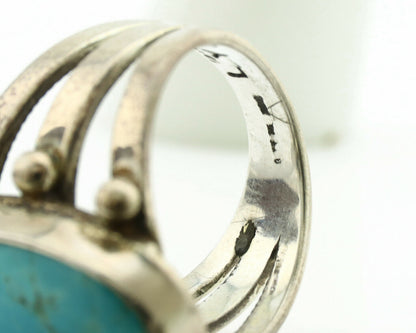 Navajo Ring .925 Silver Blue Turquoise Artist Signed LY C.1980's