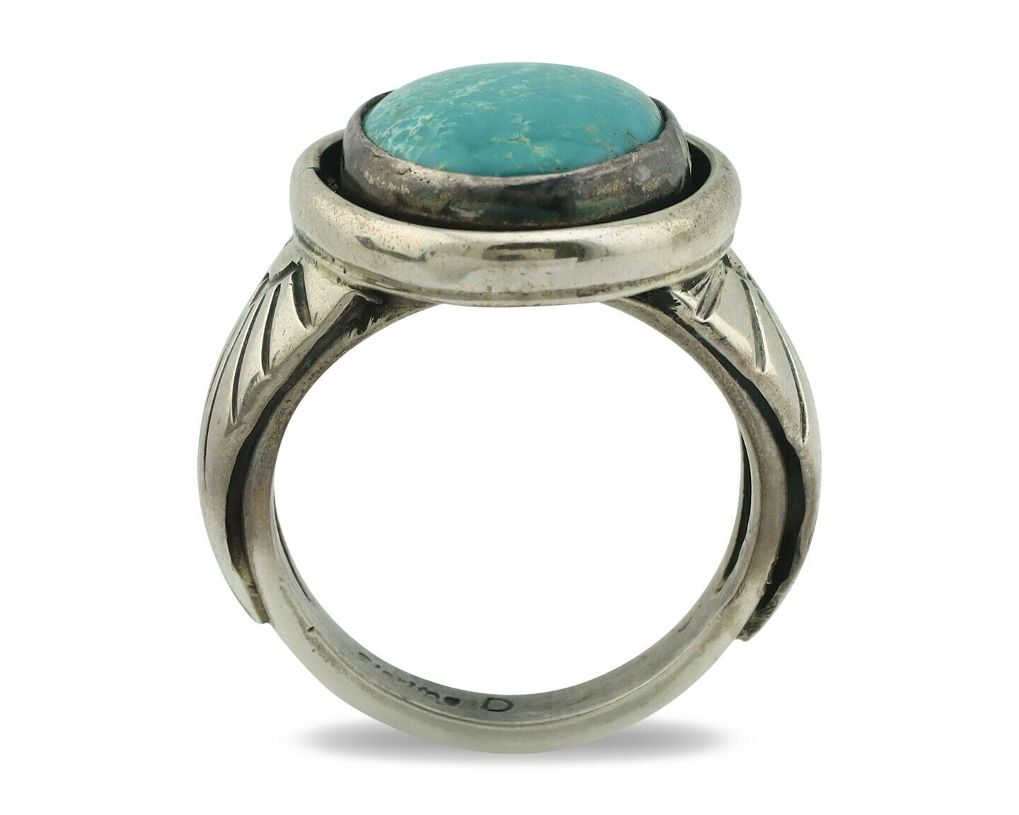 Navajo Ring .925 Silver Blue Gem Turquoise Artist Signed DZ C.80's