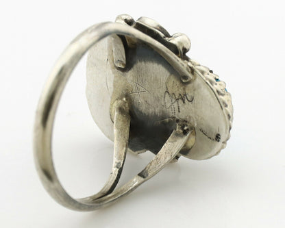 Navajo Ring .925 Silver Turquoise & Coral Artist Signed J Morris C.80's