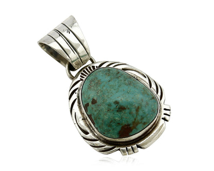Navajo Pendant .925 Silver Kingman Turquoise Signed Artist FT C.80's