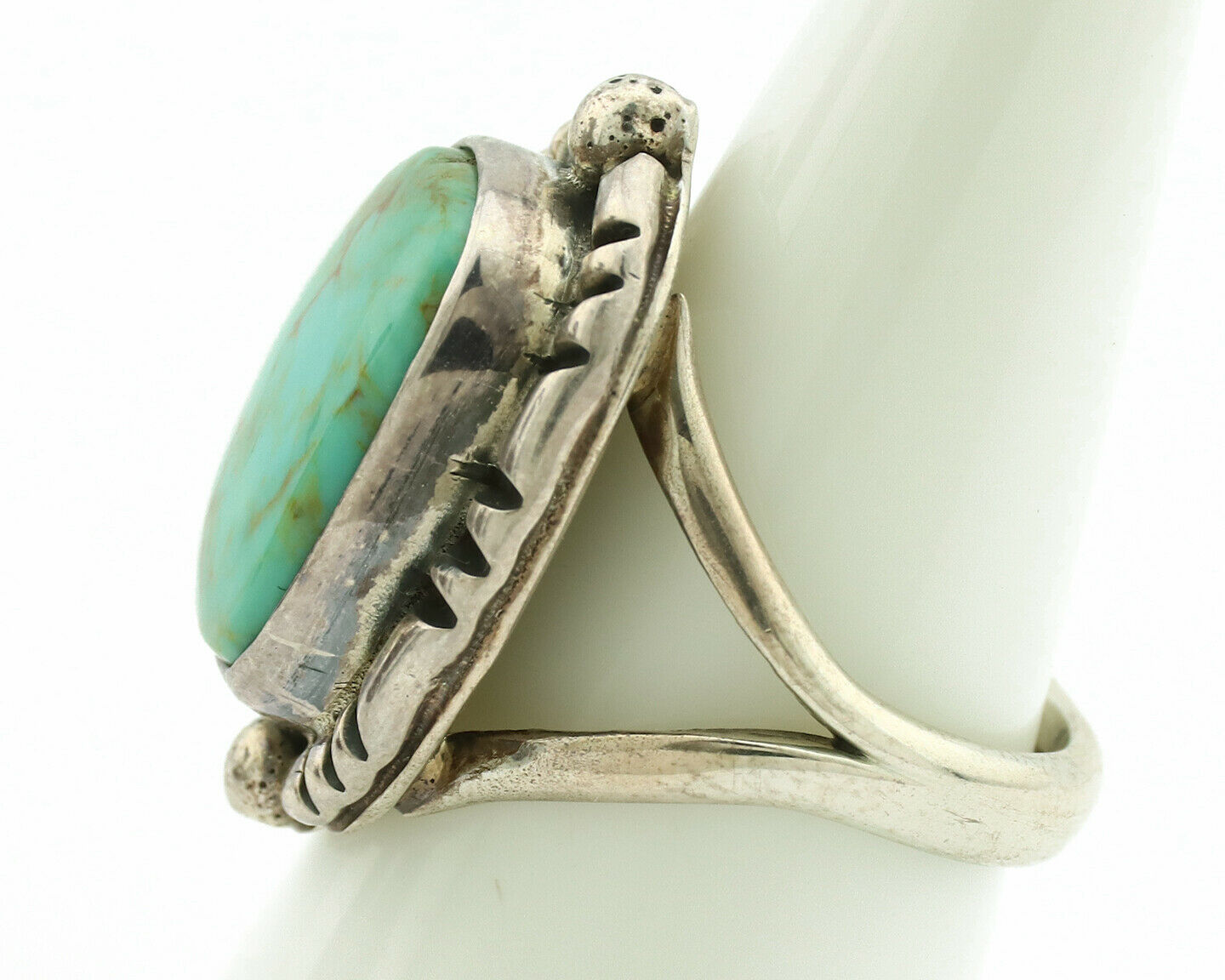 Navajo Ring .925 Silver Kingman Turquoise Artist Signed Gecko C.1980's