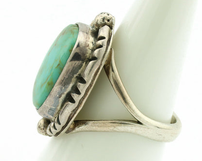 Navajo Ring .925 Silver Kingman Turquoise Artist Signed Gecko C.1980's
