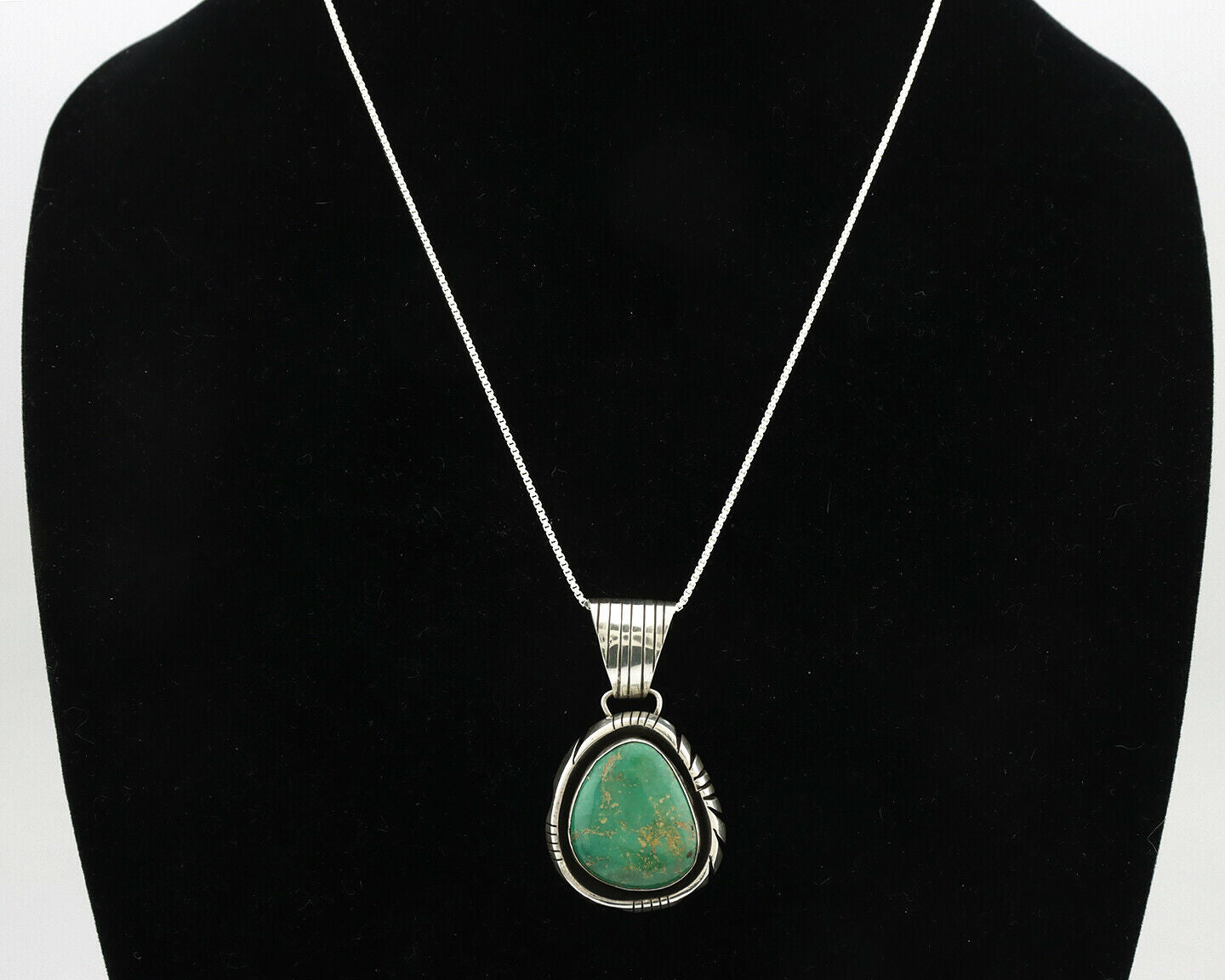 Navajo Pendant .925 Silver Manassas Turquoise Signed FT C.80's